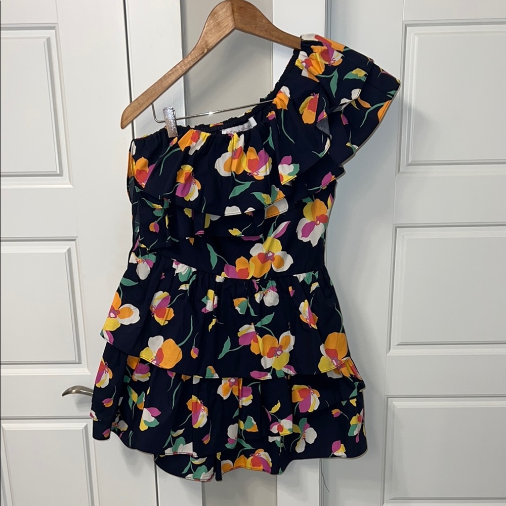 WORN ONCE Floral Ruffle One-Shoulder Romper